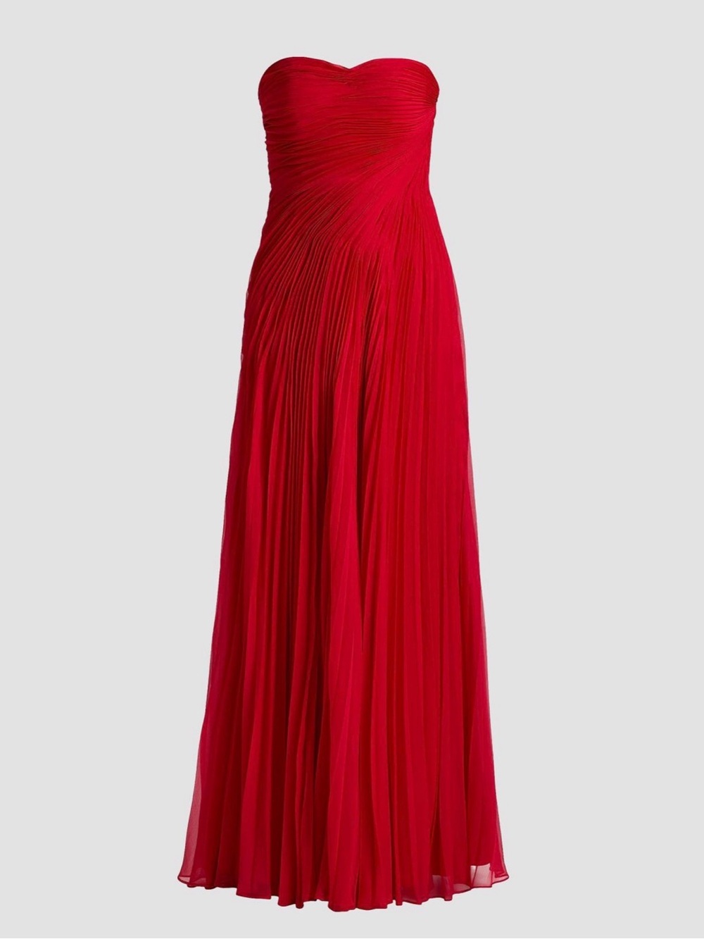 AMUR Strapless Red Pleated Maxi Gown